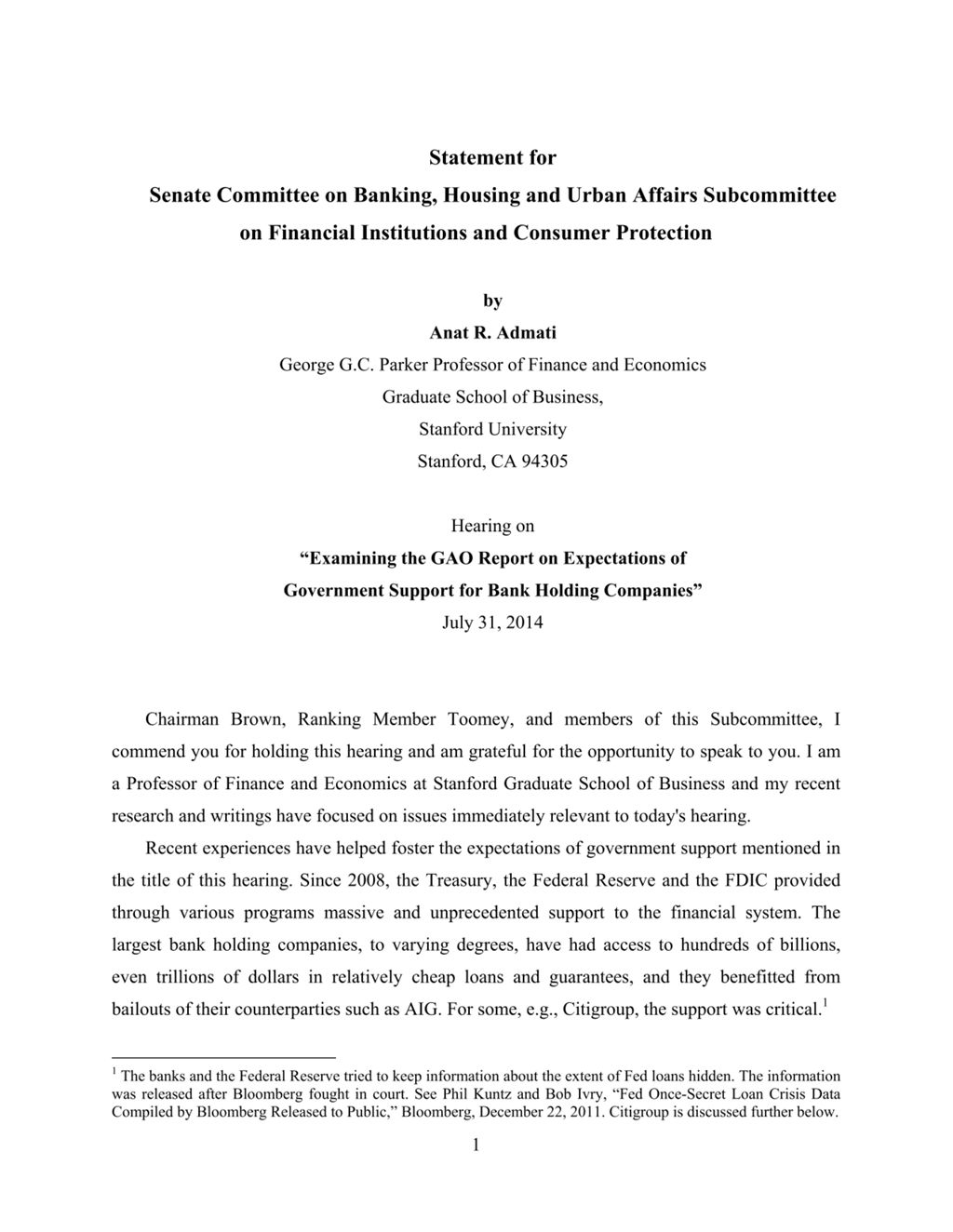 Miniature of Examining the GAO Report on Expectations of Government Support for Bank Holding Companies