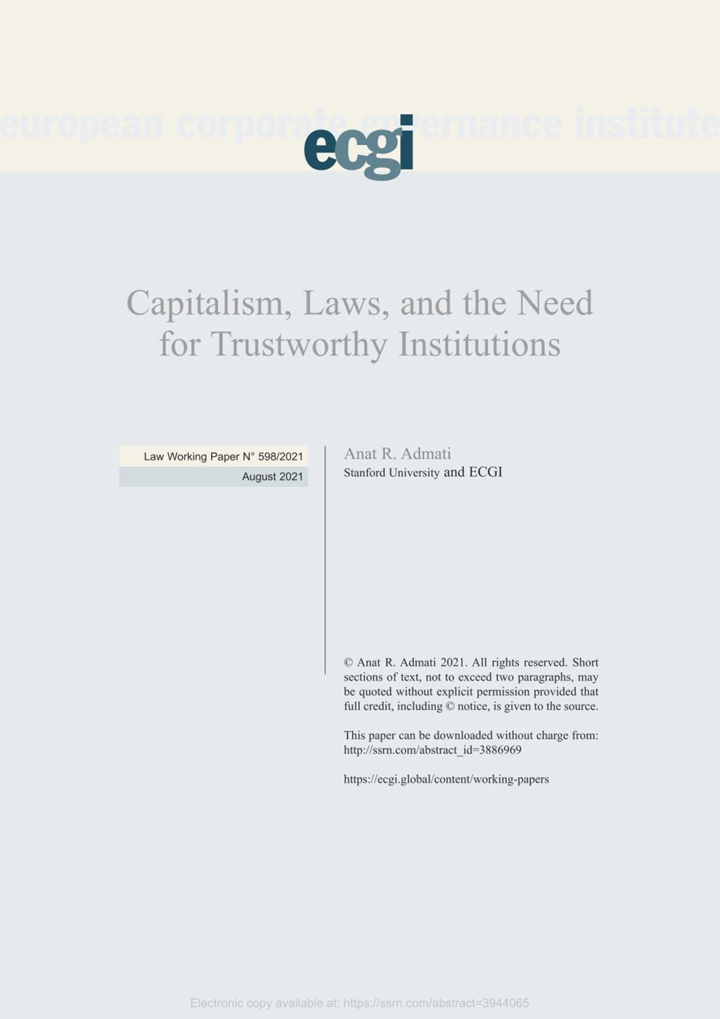 Miniature of Capitalism, Laws, and the Need for Trustworthy Institutions