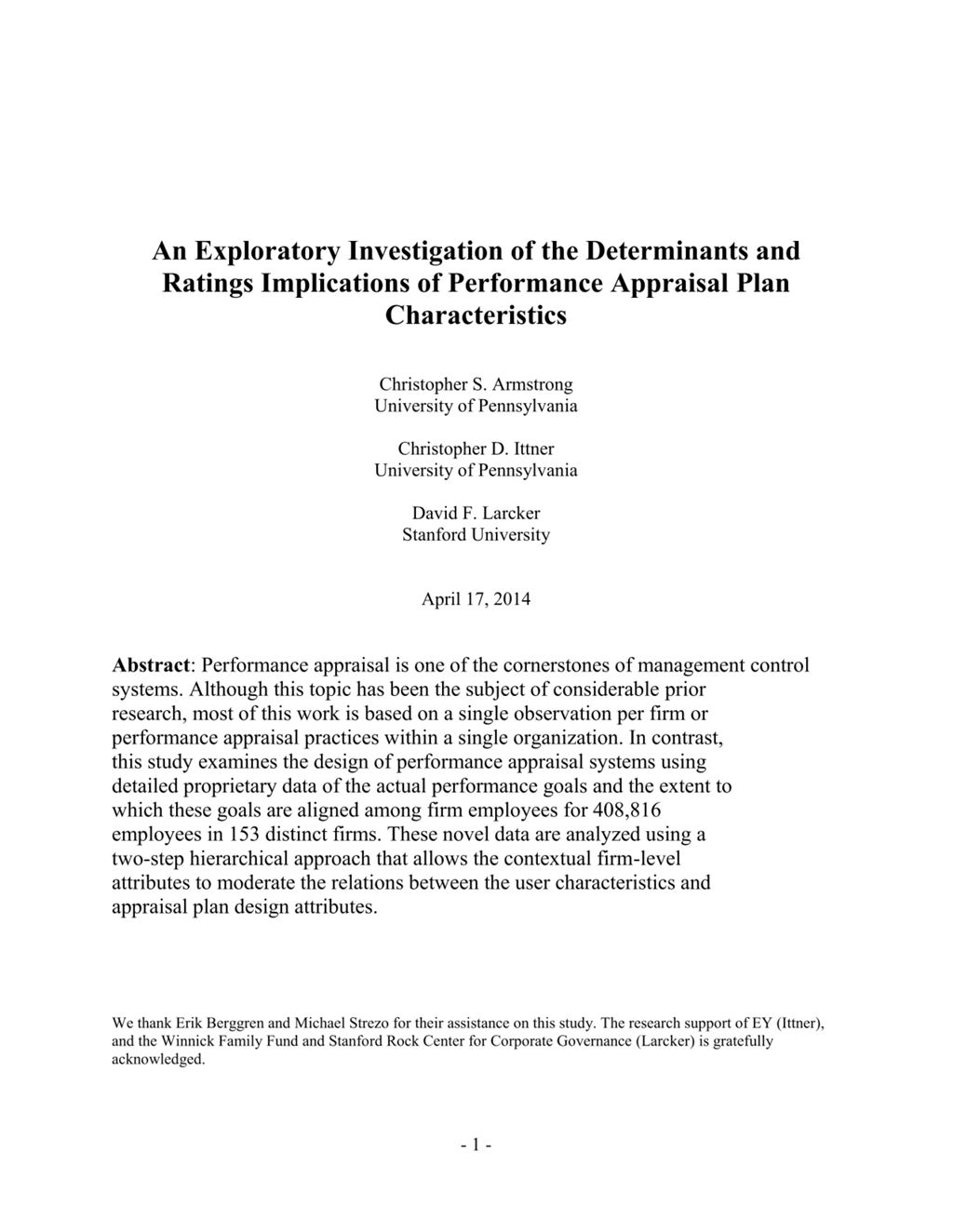 Miniature of An Exploratory Investigation of the Determinants and Ratings Implications of Performance Appraisal Plan Characteristics