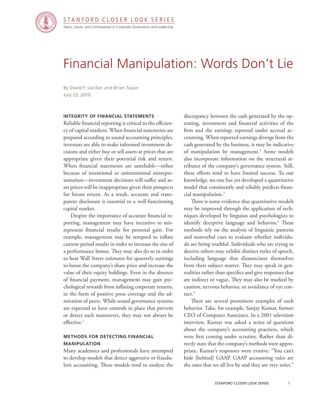 Miniature of Financial Manipulation: Words Don't Lie