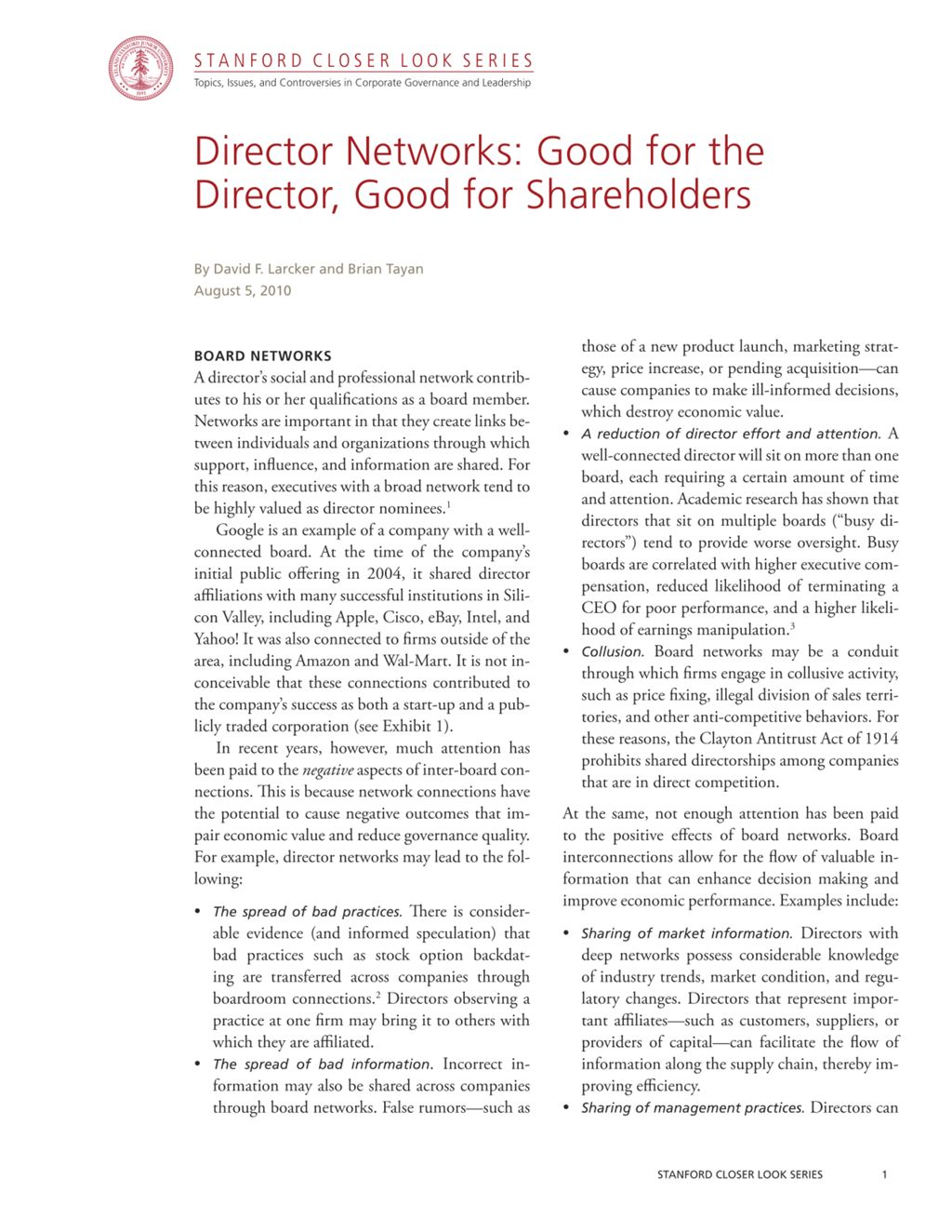 Miniature of Director Networks: Good for the Director, Good for Shareholders