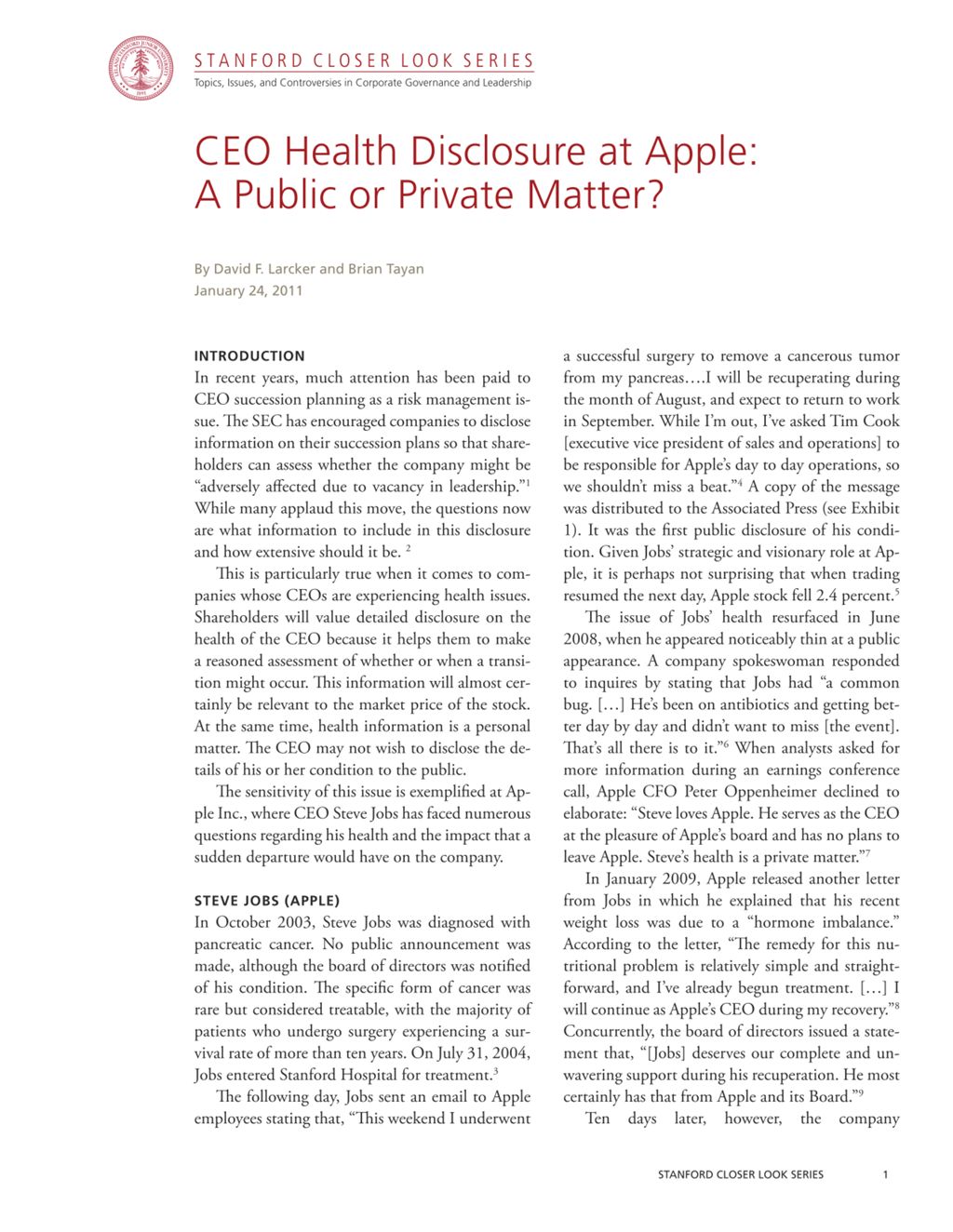 Miniature of CEO Health Disclosure at Apple: A Public or Private Matter?