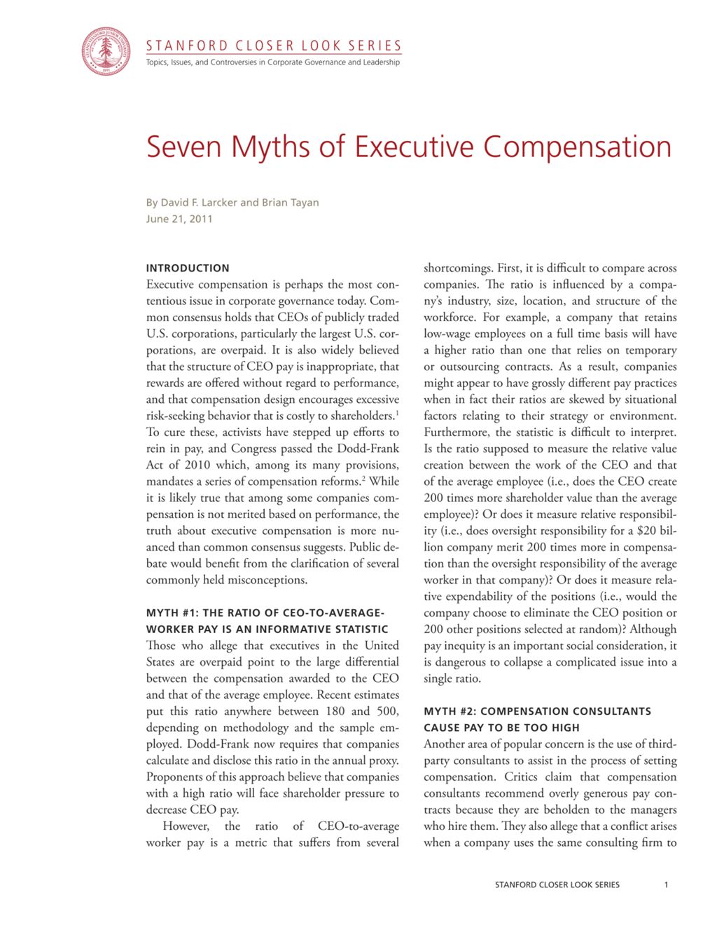 Miniature of Seven Myths of Executive Compensation