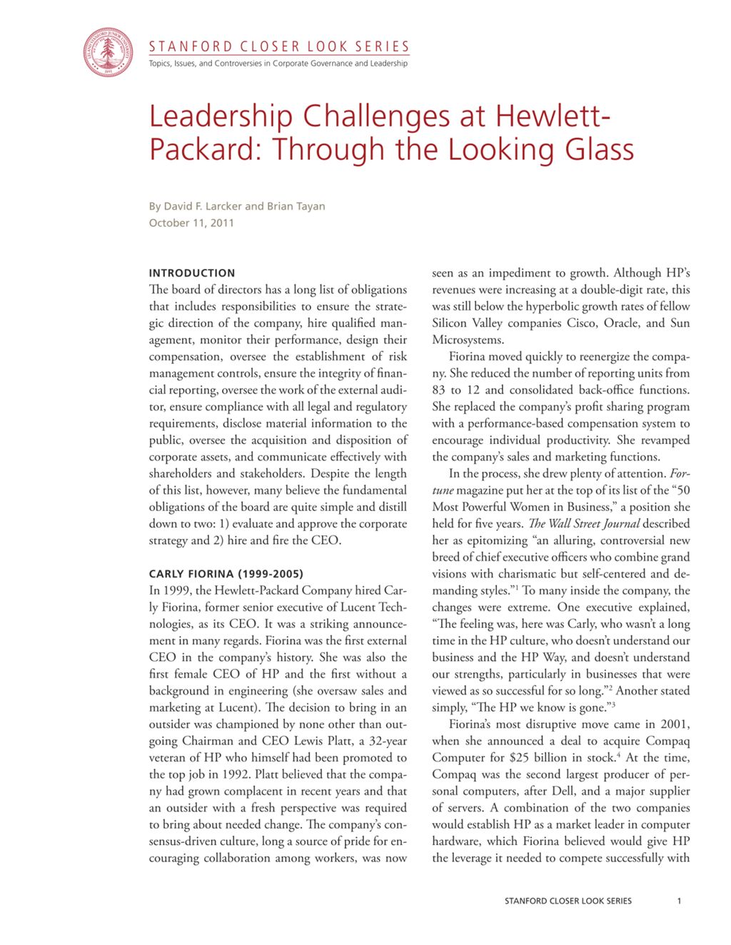 Miniature of Leadership Challenges at Hewlett-Packard: Through the Looking Glass