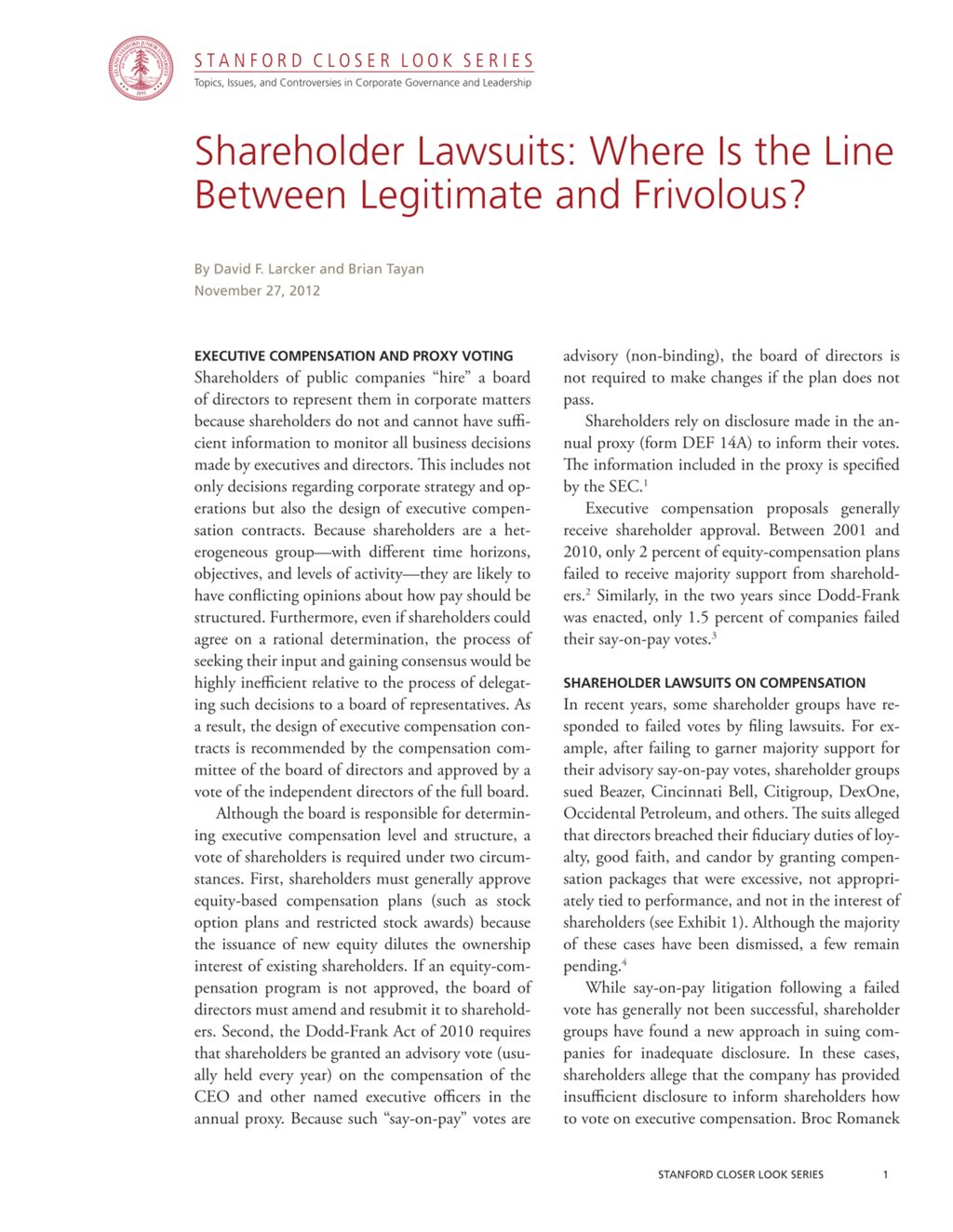 Miniature of Shareholder Lawsuits: Where Is the Line Between Legitimate and Frivolous?