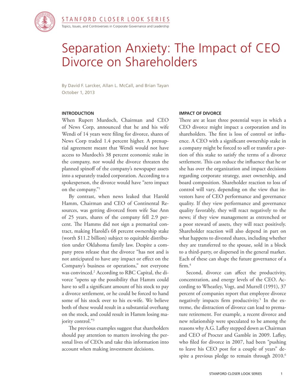 Miniature of Separation Anxiety: The Impact of CEO Divorce on Shareholders