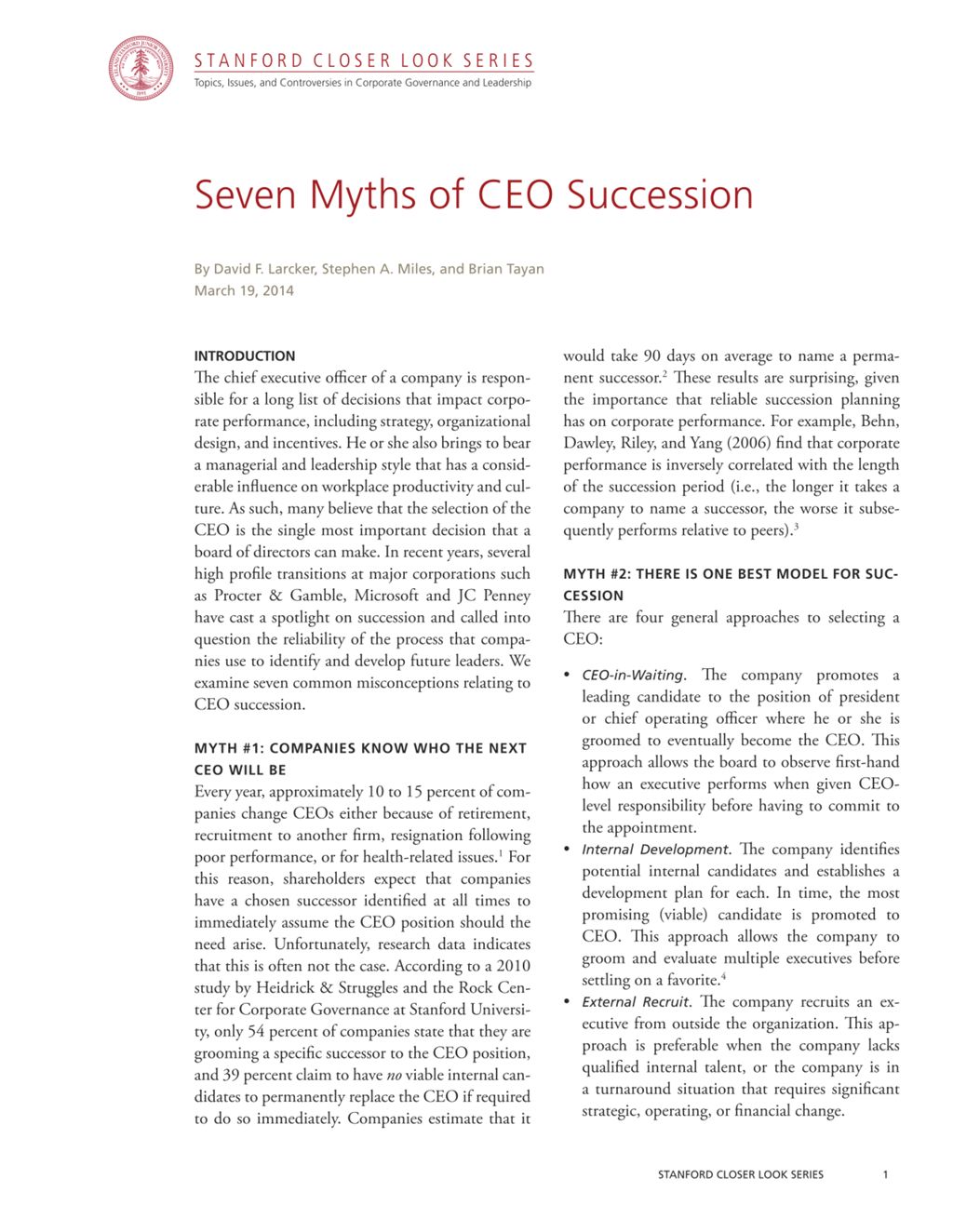 Miniature of Seven Myths of CEO Succession