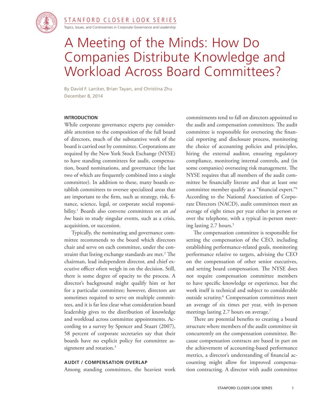 Miniature of A Meeting of the Minds: How Do Companies Distribute Knowledge and Workload Across Board Committees?