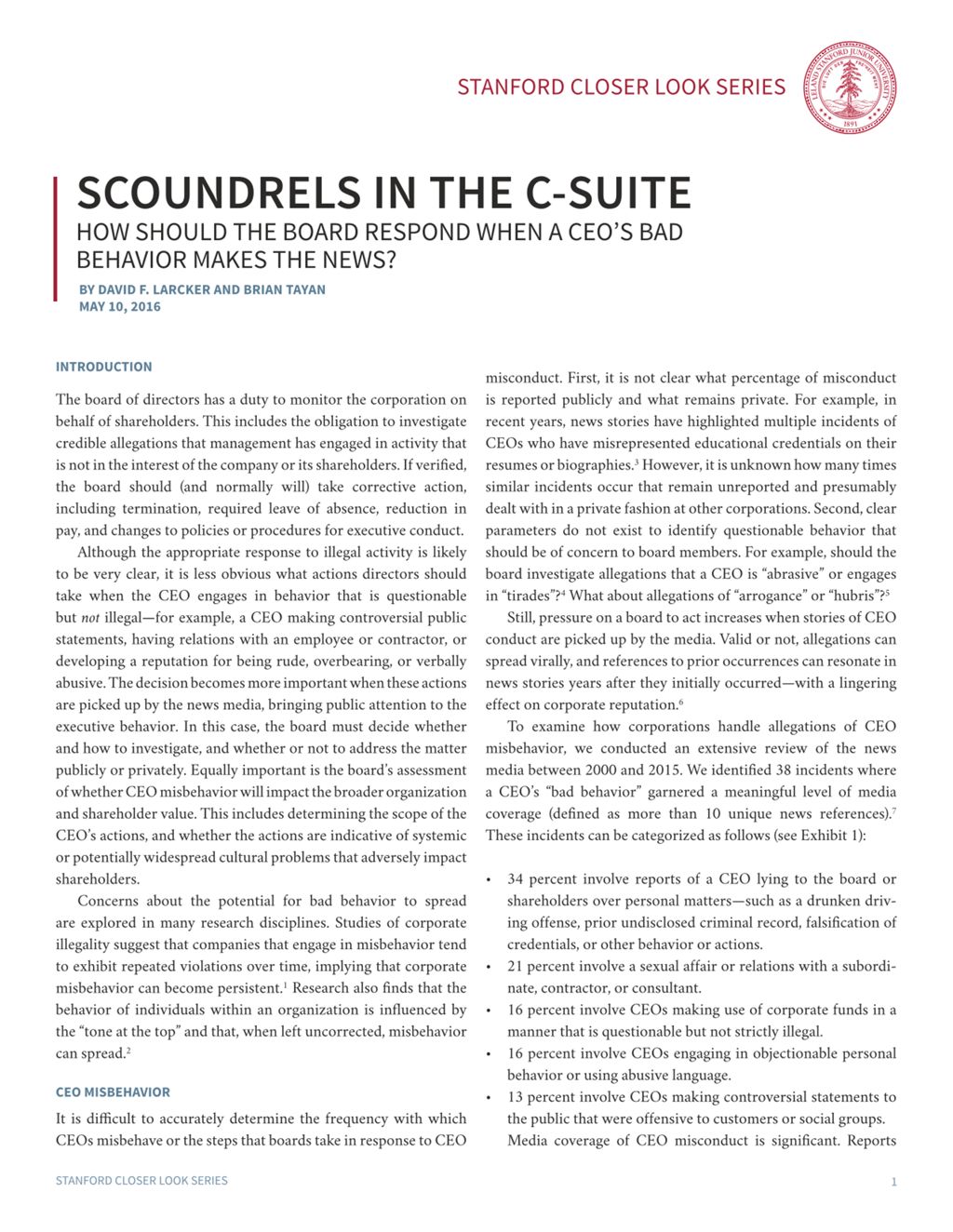 Miniature of Scoundrels in the C-Suite: How Should the Board Respond When a CEO’s Bad Behavior Makes the News?