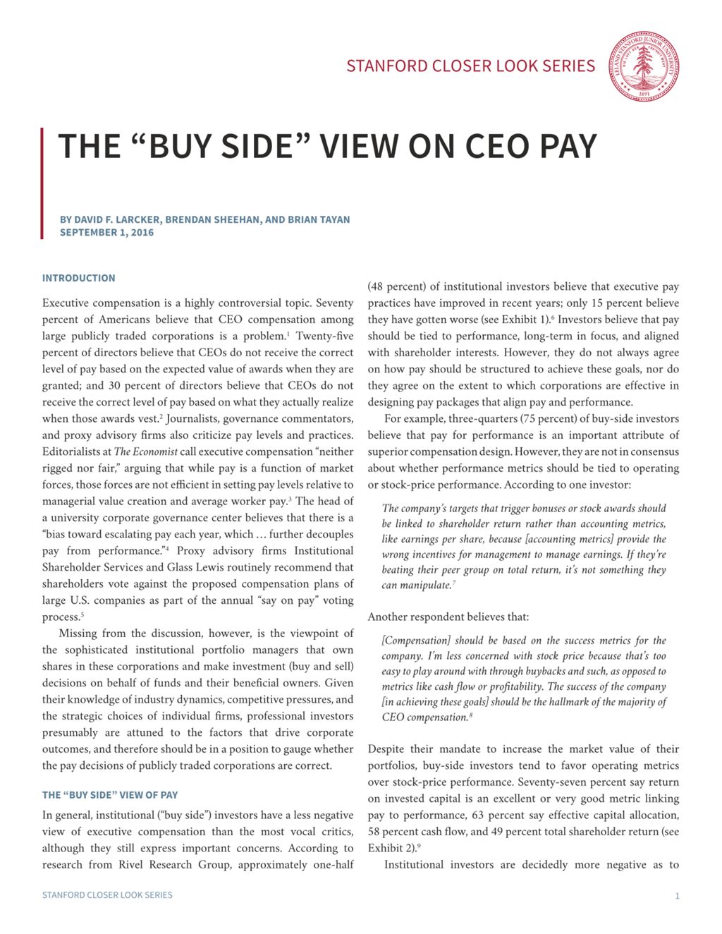 Miniature of The “Buy Side” View on CEO Pay