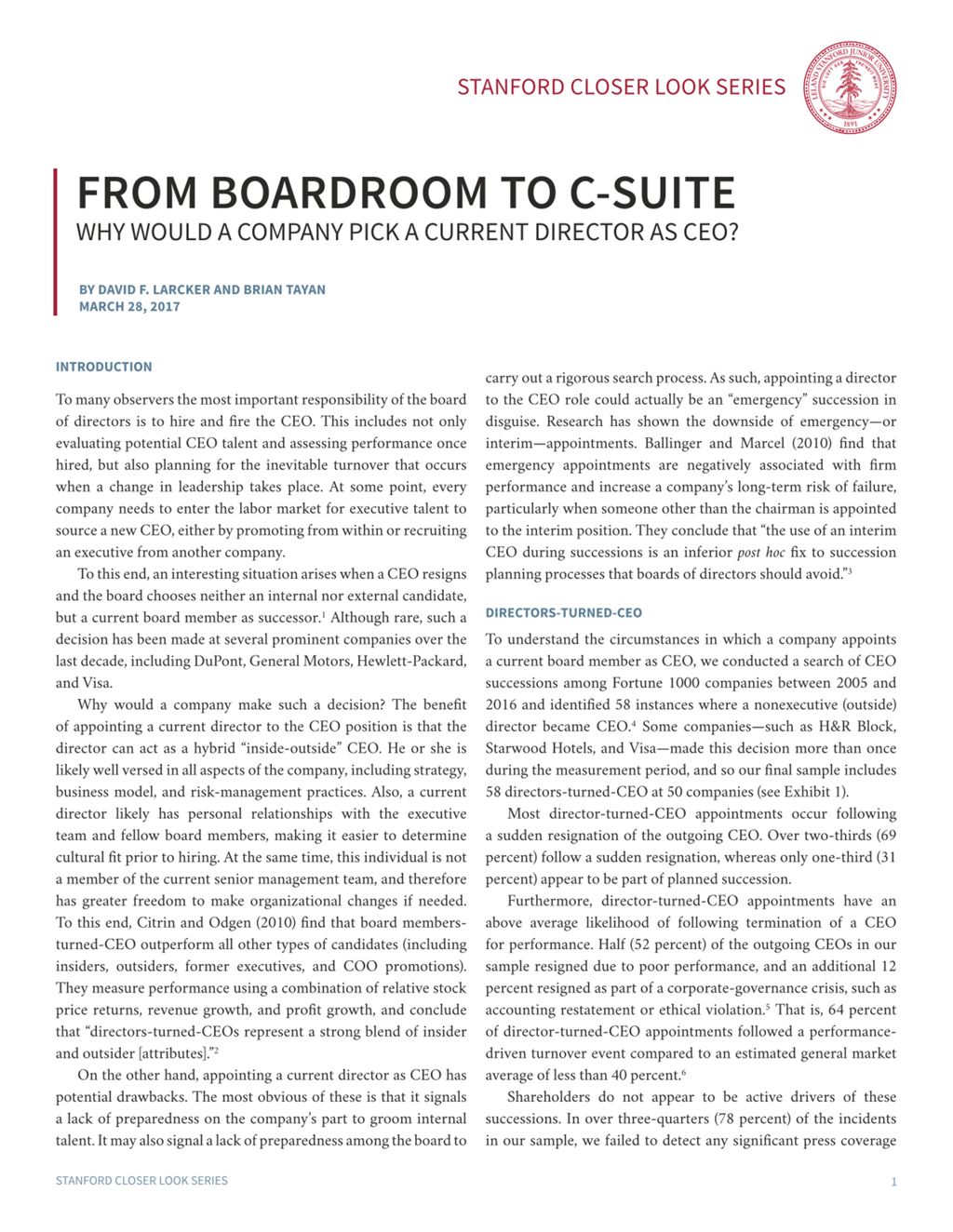 Miniature of From Boardroom to C-Suite: Why Would a Company Pick a Current Director as CEO?