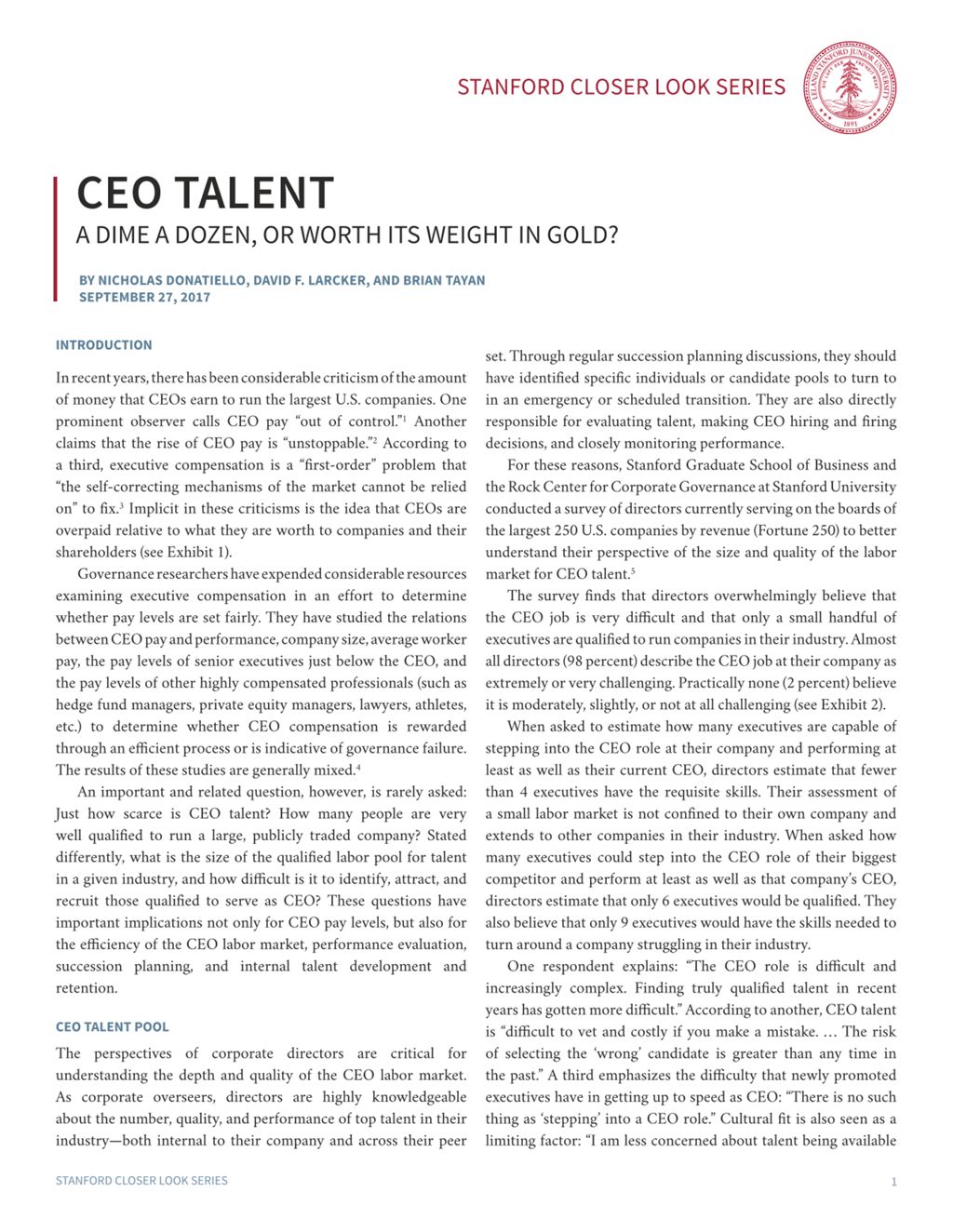 Miniature of CEO Talent: A Dime a Dozen, or Worth its Weight in Gold?