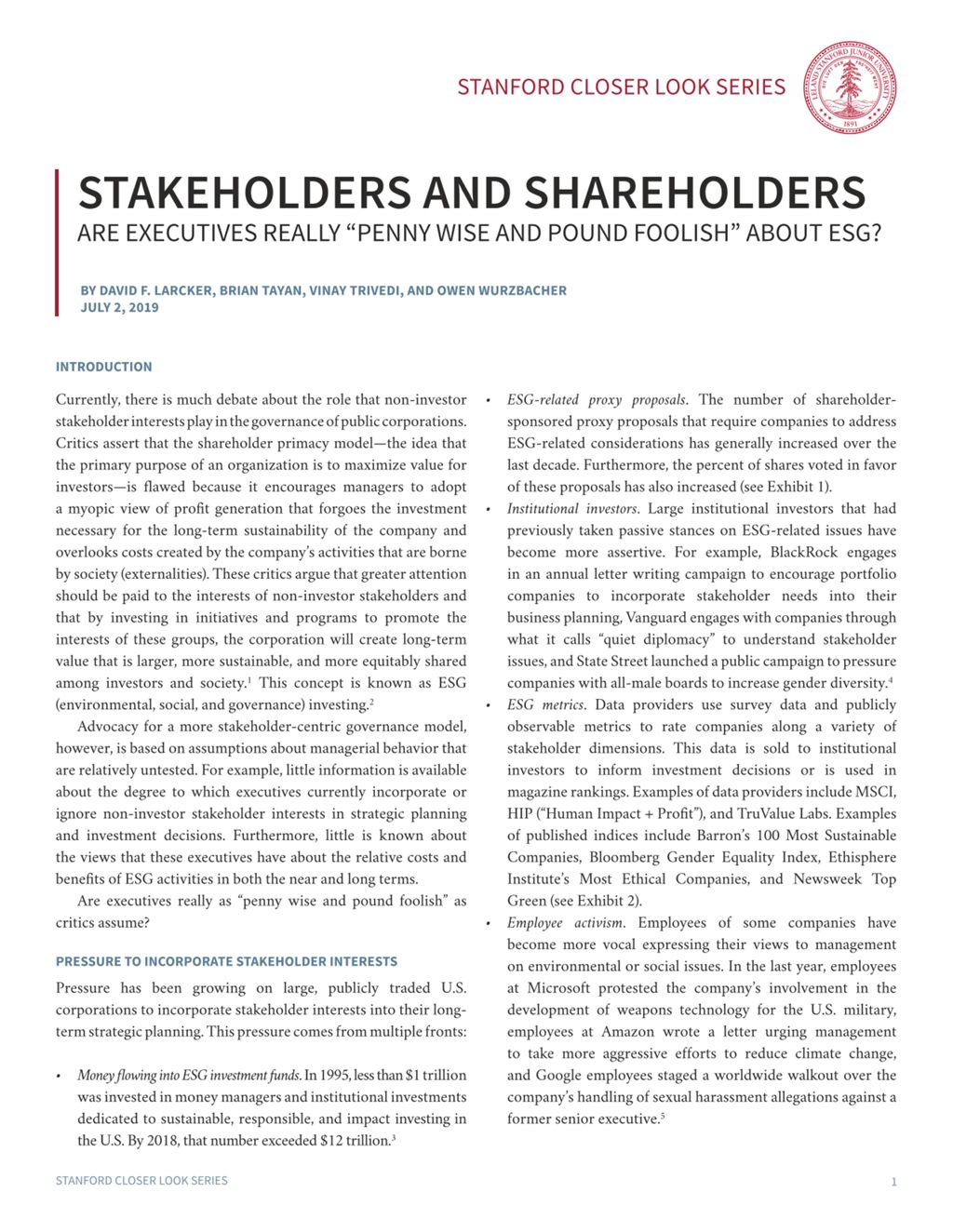 Miniature of Stakeholders and Shareholders: Are Executives Really “Penny Wise and Pound Foolish” About ESG?