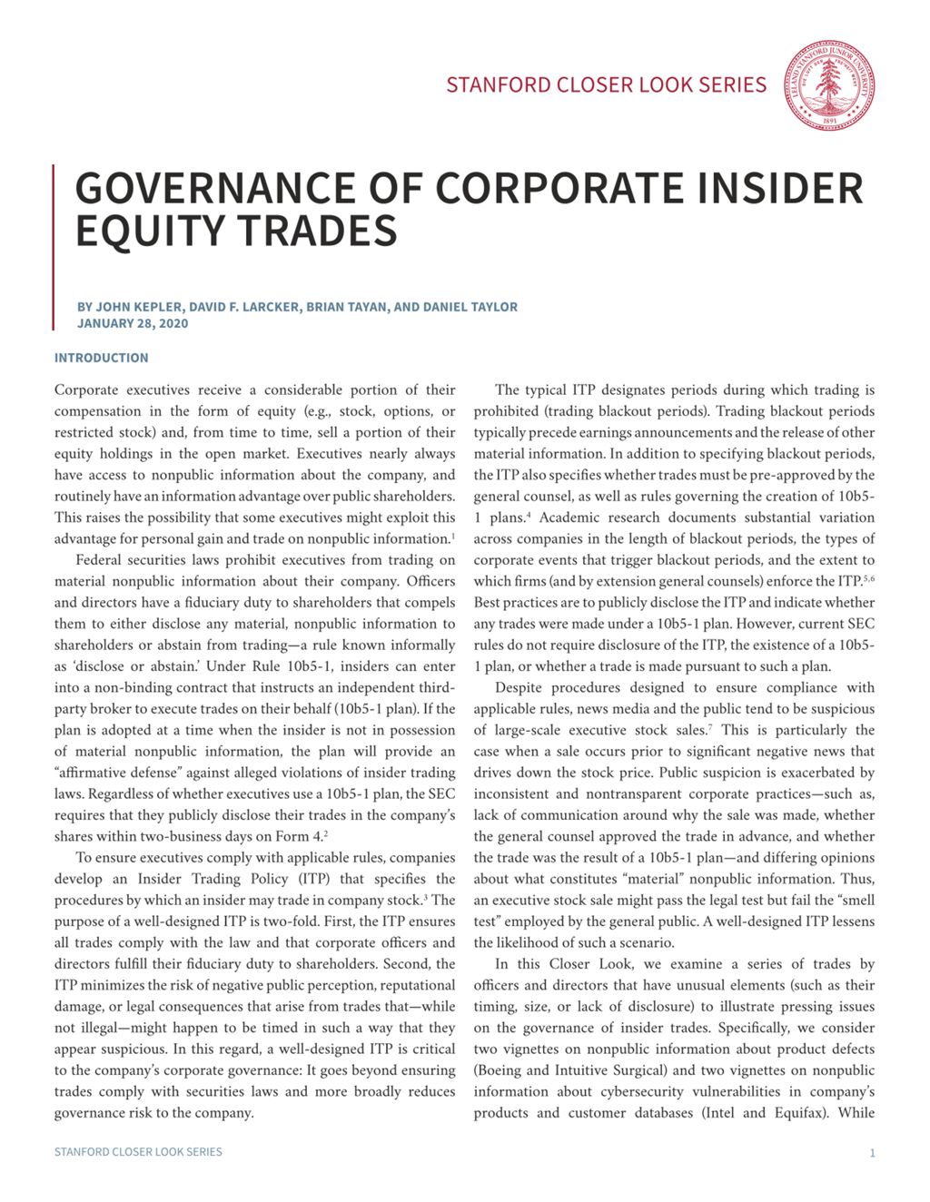 Miniature of Governance of Corporate Insider Equity Trades