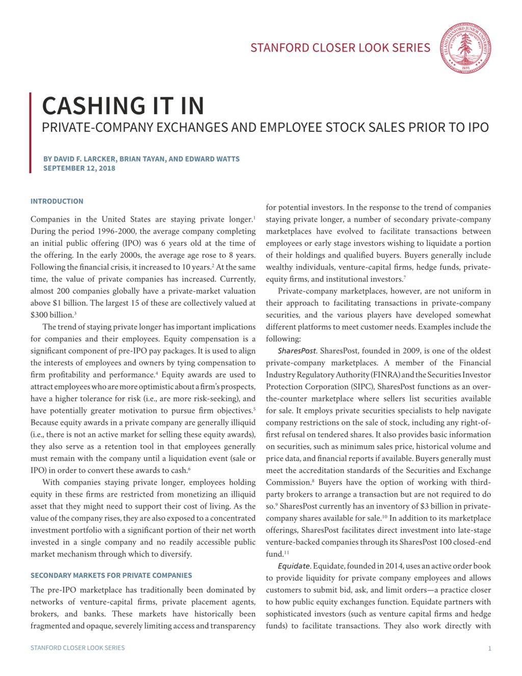 Miniature of Cashing It In: Private-Company Exchanges and Employee Stock Sales Prior to IPO