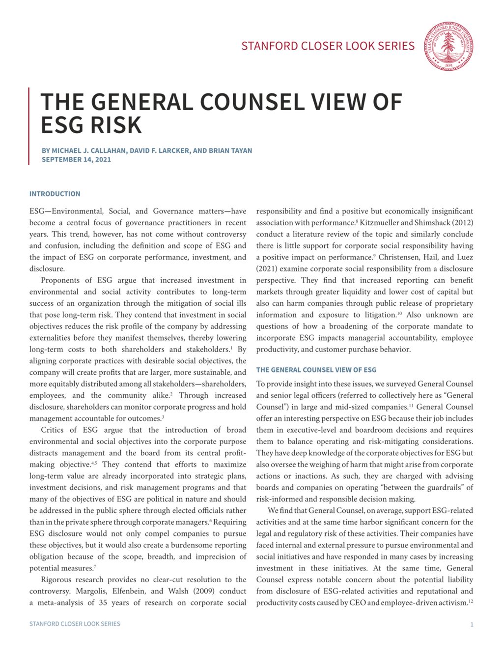 Miniature of The General Counsel View of ESG Risk