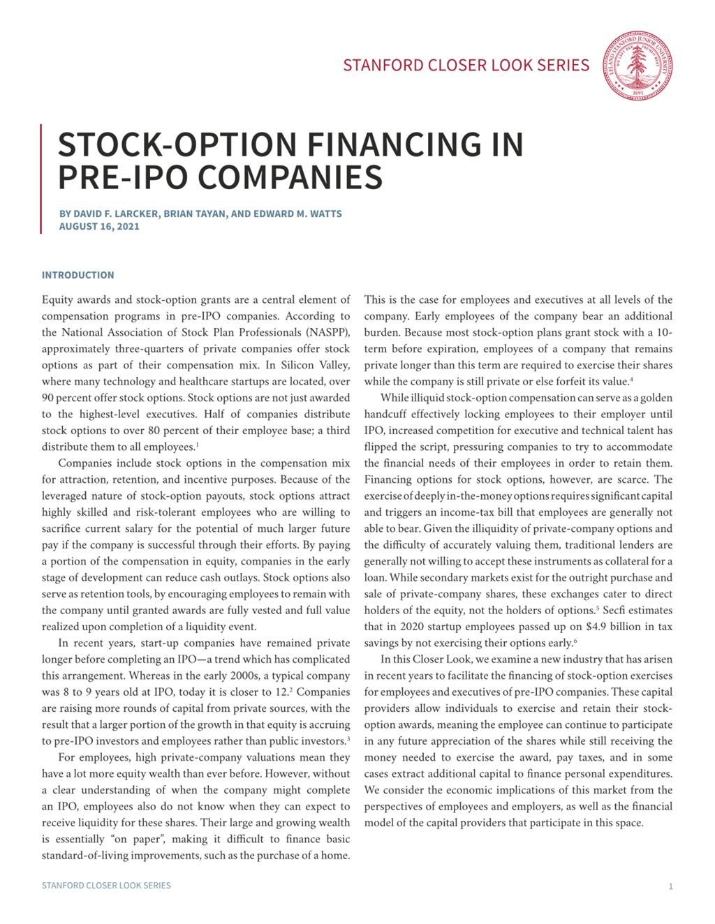 Miniature of Stock-Option Financing in Pre-IPO Companies