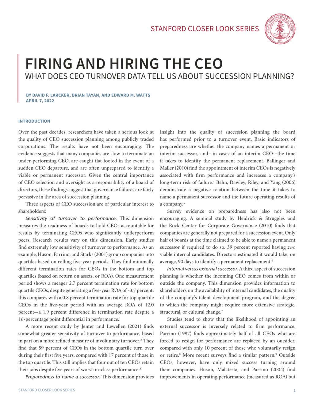 Miniature of Firing and Hiring the CEO: What Does CEO Turnover Data Tell Us About Succession Planning?