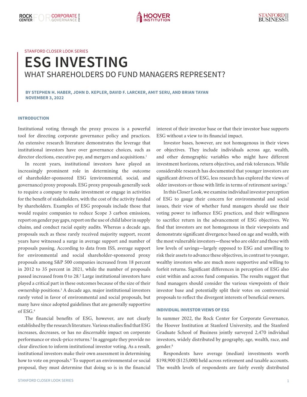 Miniature of ESG Investing: What Shareholders Do Fund Managers Represent?