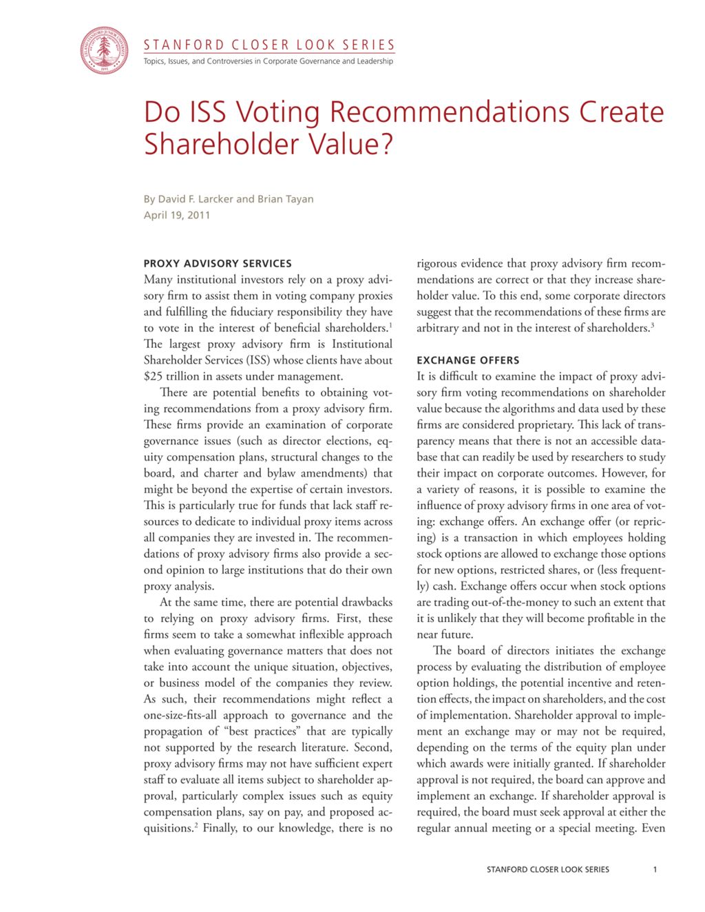 Miniature of Do ISS Voting Recommendations Create Shareholder Value?