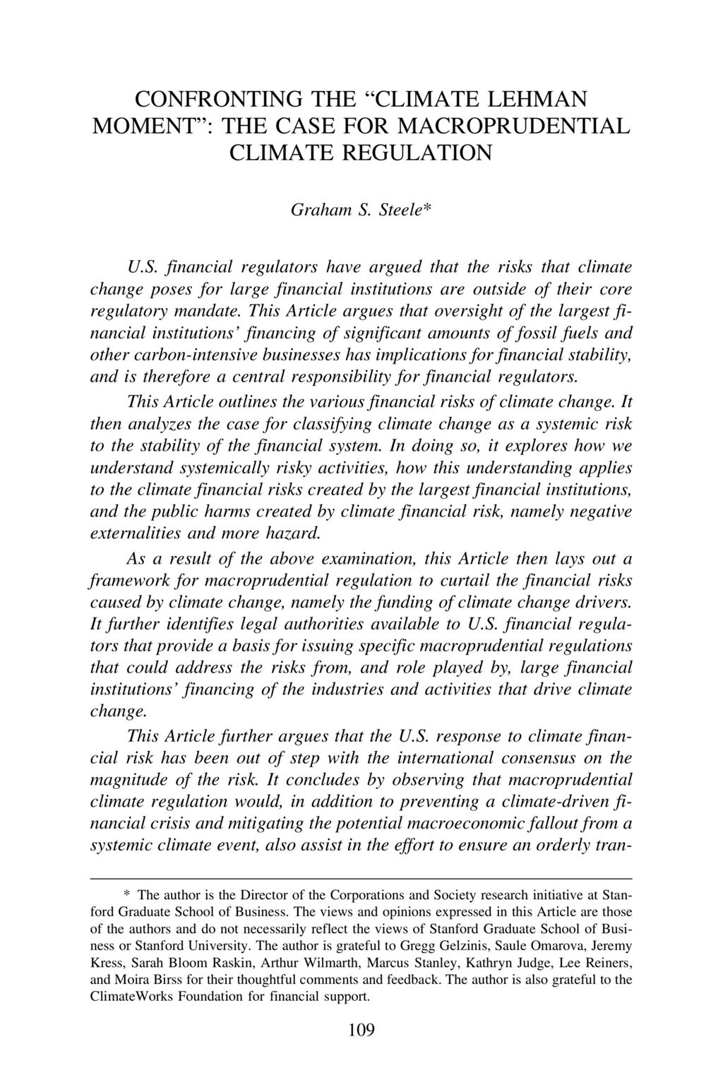 Miniature of Confronting the ‘Climate Lehman Moment’: The Case for Macroprudential Climate Regulation