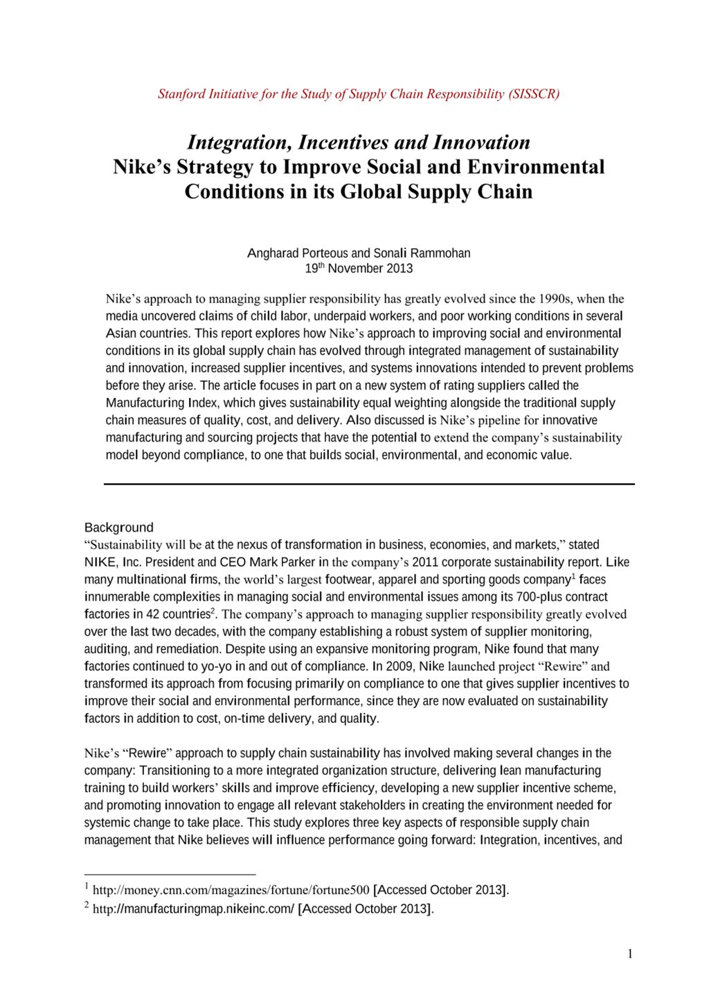 Miniature of Nike's Strategy to Improve Conditions in its Global Supply Chain – A Case Study