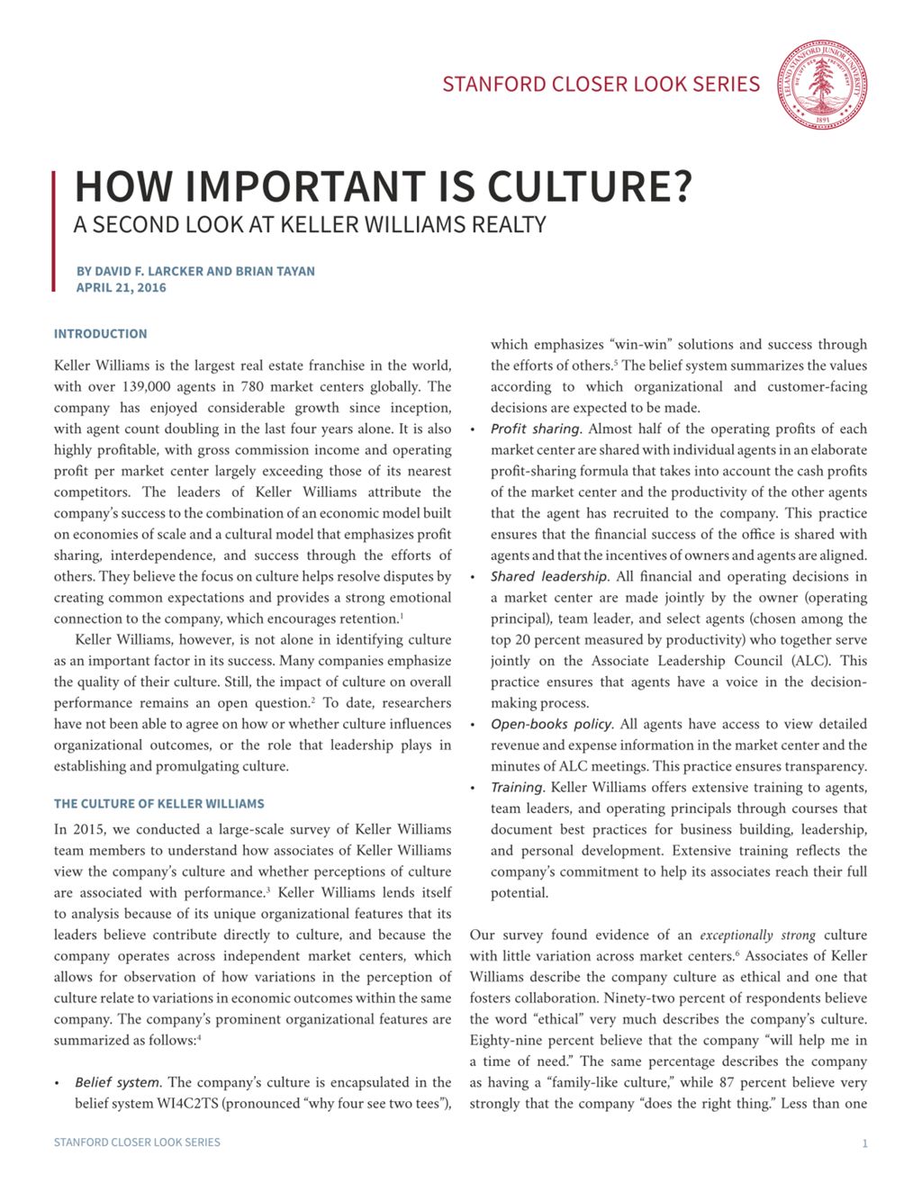 Miniature of How Important Is Culture? A Second Look at Keller Williams Realty