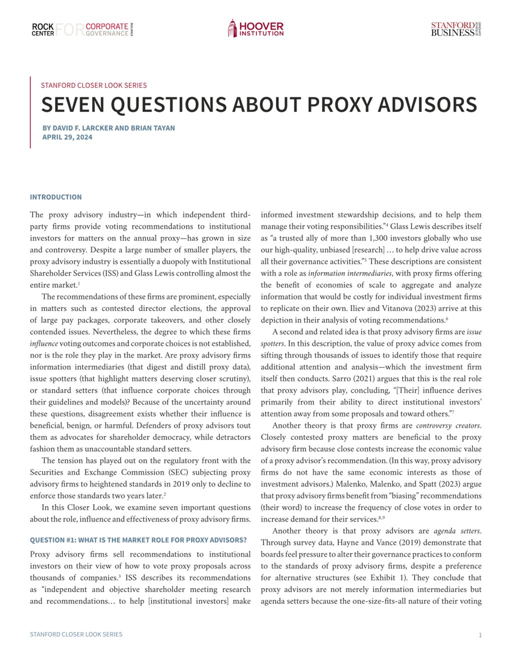 Miniature of Seven Questions About Proxy Advisors