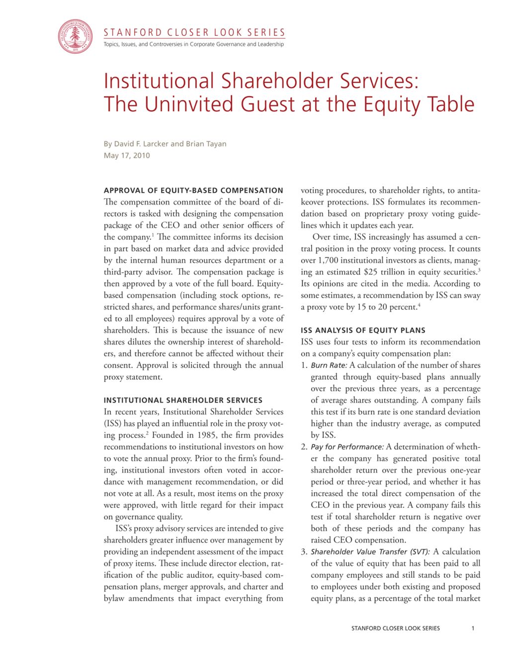 Miniature of Institutional Shareholder Services: The Uninvited Guest at the Equity Table