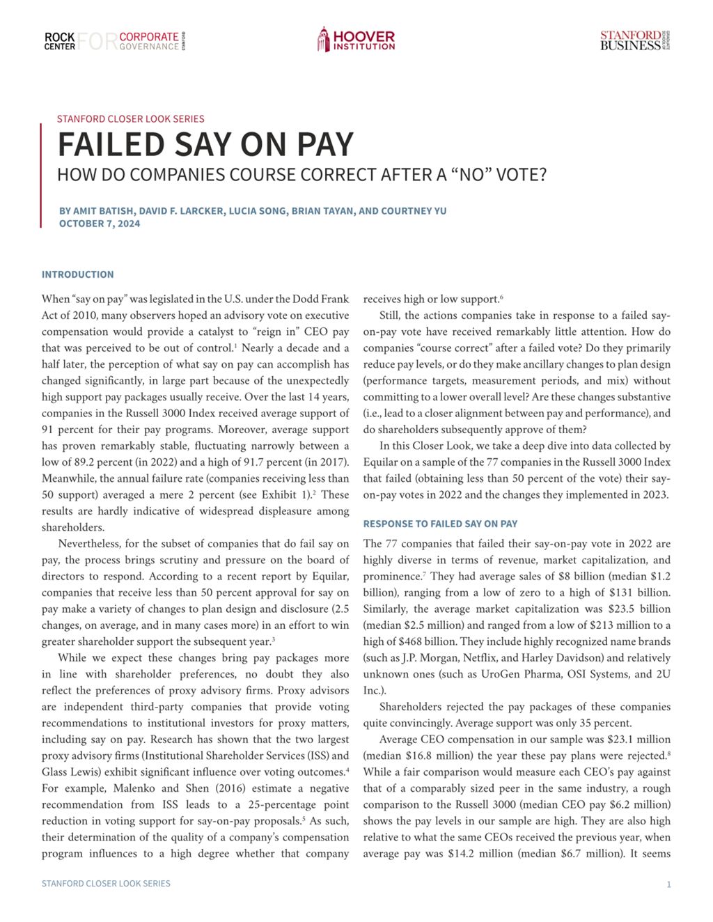 Miniature of Failed Say on Pay: How Do Companies Course Correct after to a “No” Vote?