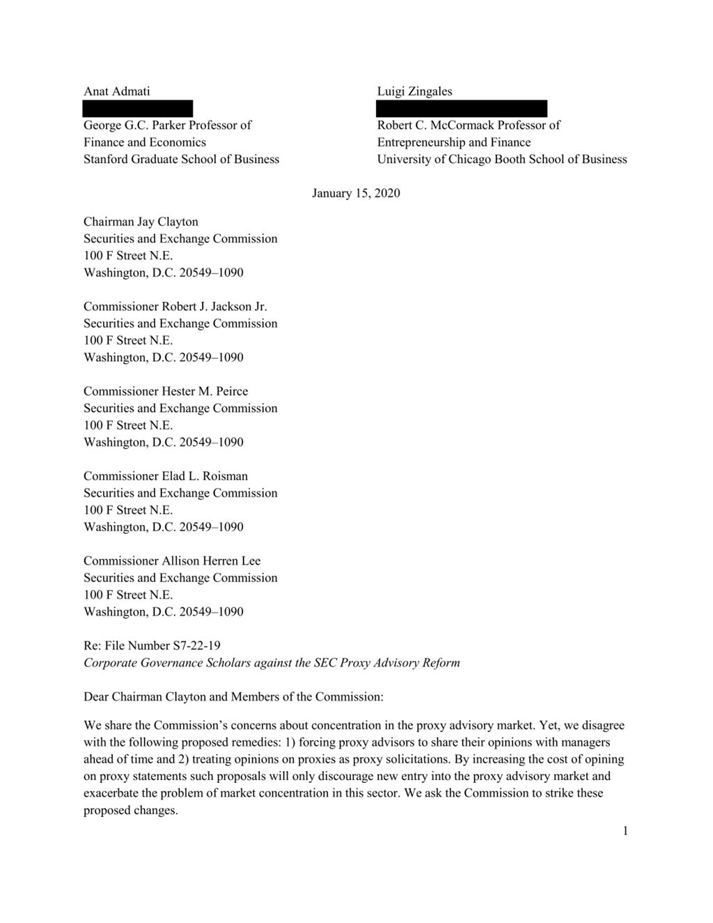 Miniature of Proxy Advisor Rules, Comment Letter to the Securities and Exchange Commission