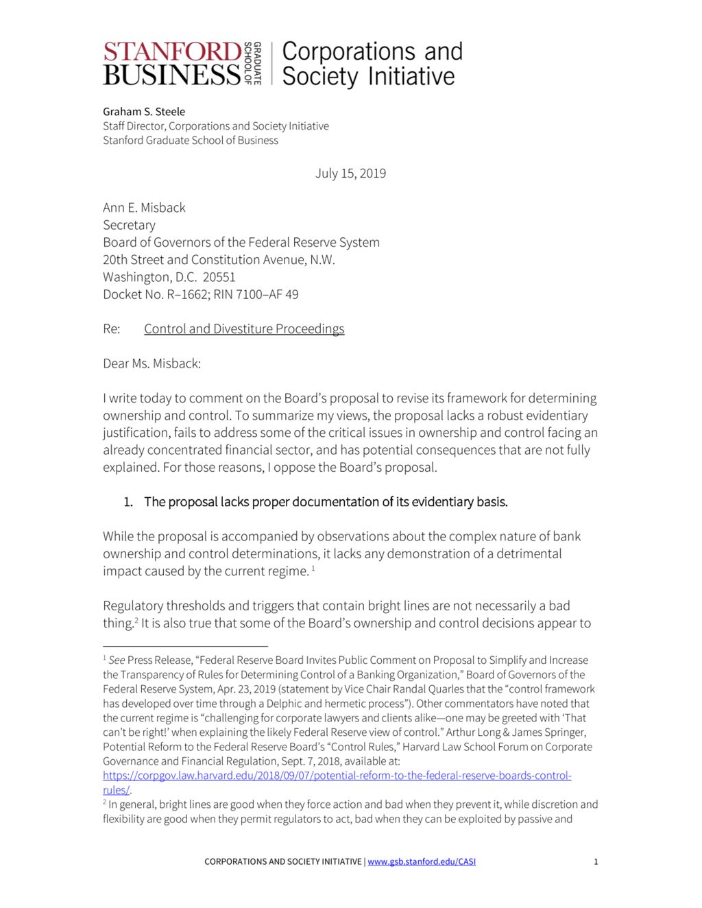 Miniature of Bank Ownership and Consolidation, Comment Letter to the Federal Reserve